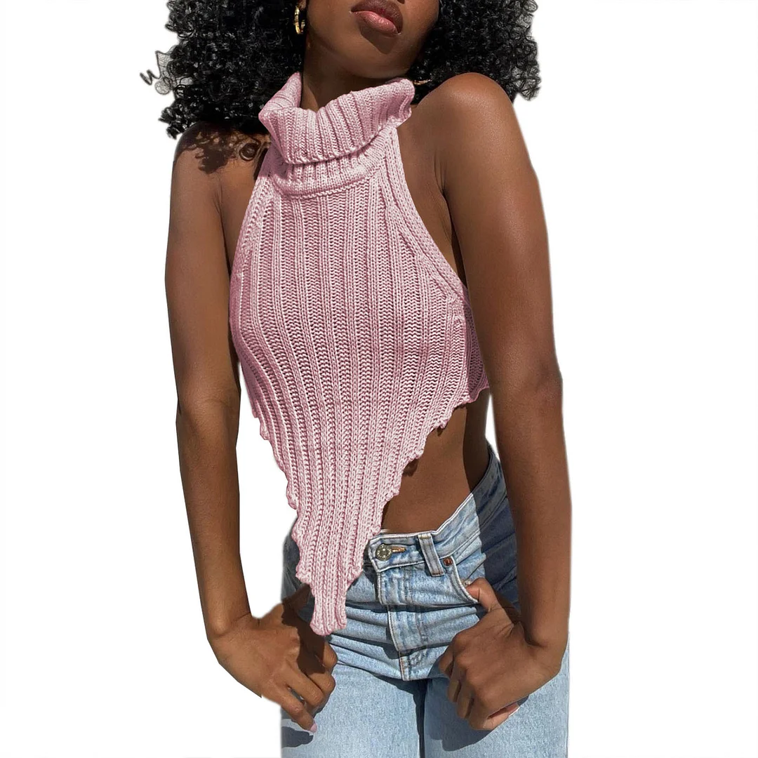 Brownm Brownm Spring And Summer New Explosion High-Collar Irregular Sexy Back Hair Weaving Small Vest