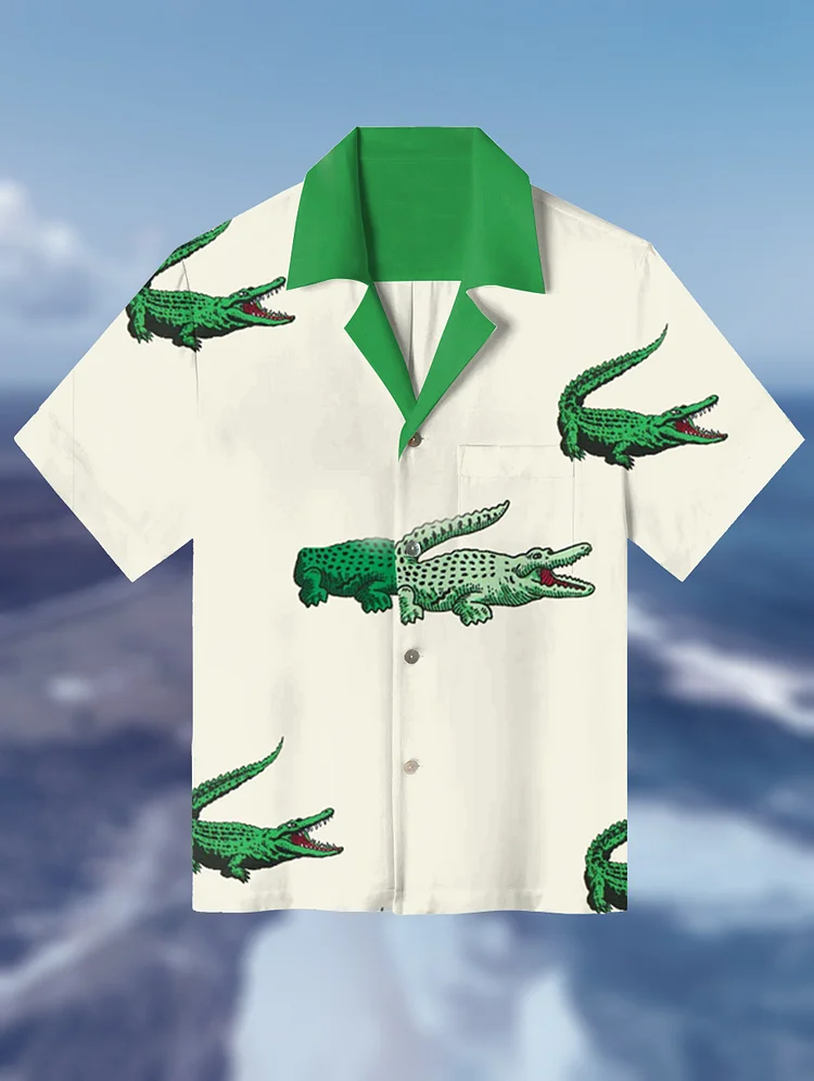 Men's Cartoon Crocodile Graphic Print Short Sleeve Shirt