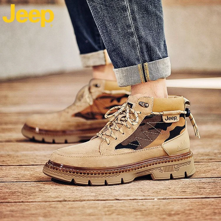 JEEP 2024 Men's American Thick-soled Genuine Leather Camouflage Martin Boots