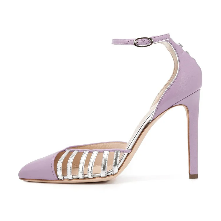 Violet Hollow Out Pointy Toe Stiletto Pumps with Ankle Strap Vdcoo