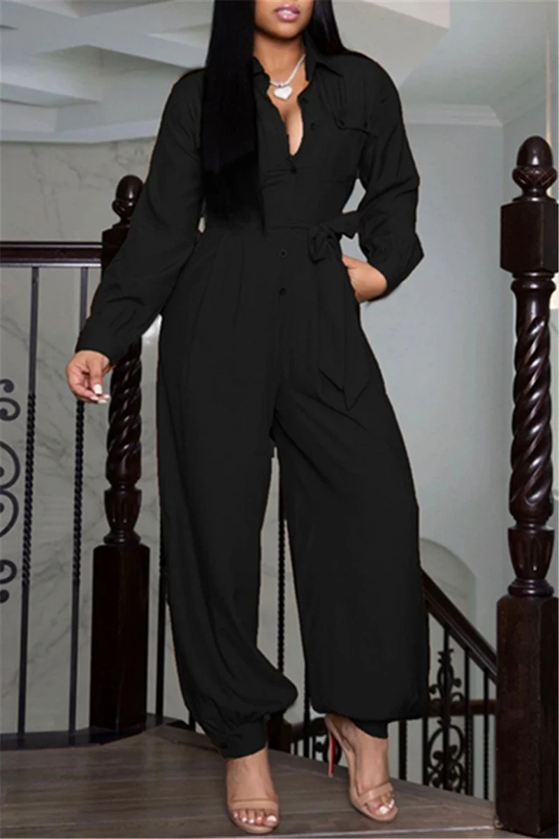 Casual Solid Color Jumpsuit With Belt