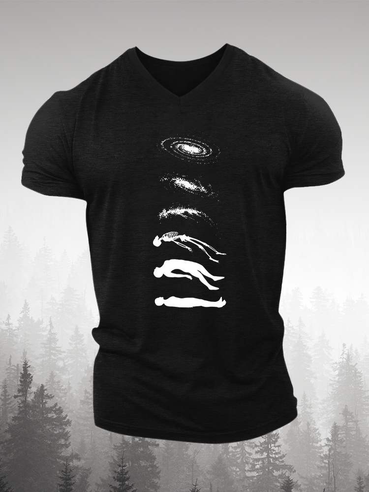 Cosmos Printed Short Sleeve V-neck T-shirt