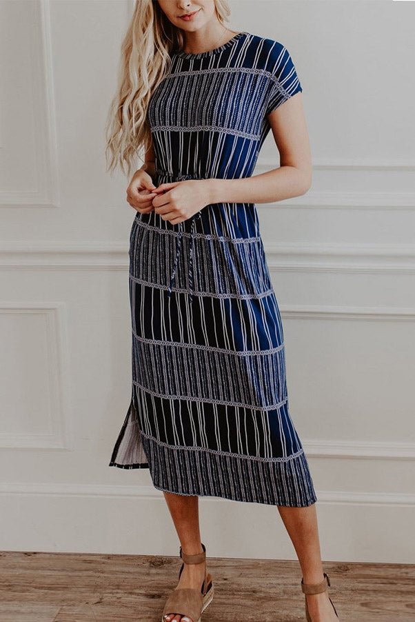 Striped Side Slit Cinched Midi Dress - Shop Trendy Women's Clothing | LoverChic