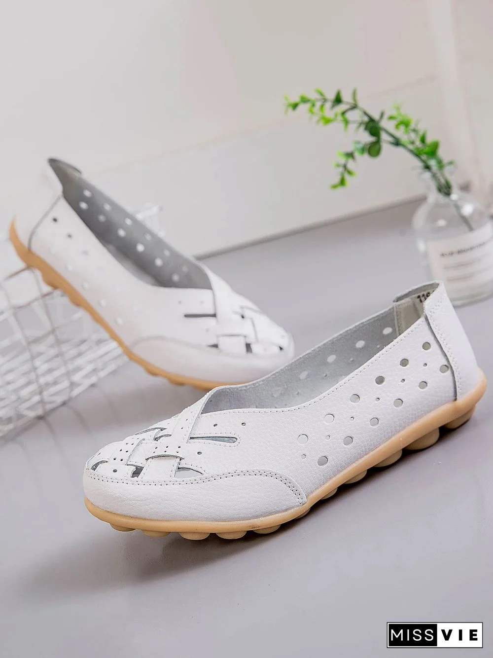 Hollow Leather Soft Sole Shoes