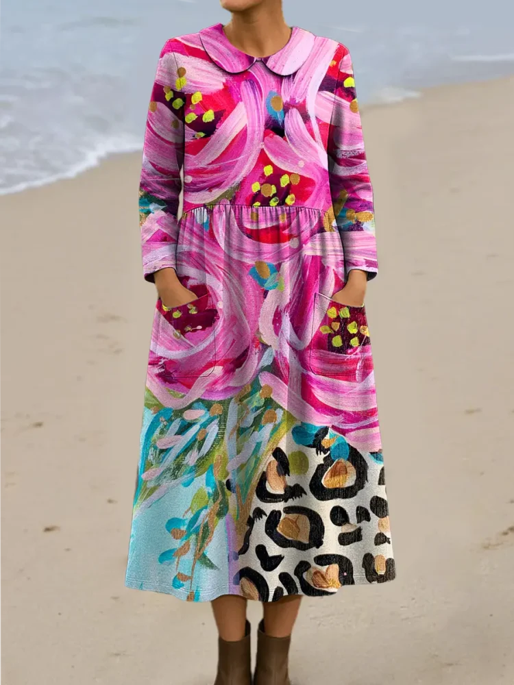 Women's Vintage Floral Art Print Casual Cotton Dress