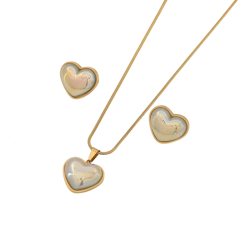 Minimalist Commute Heart Shape 304 Stainless Steel 18K Gold Plated Jewelry Set
