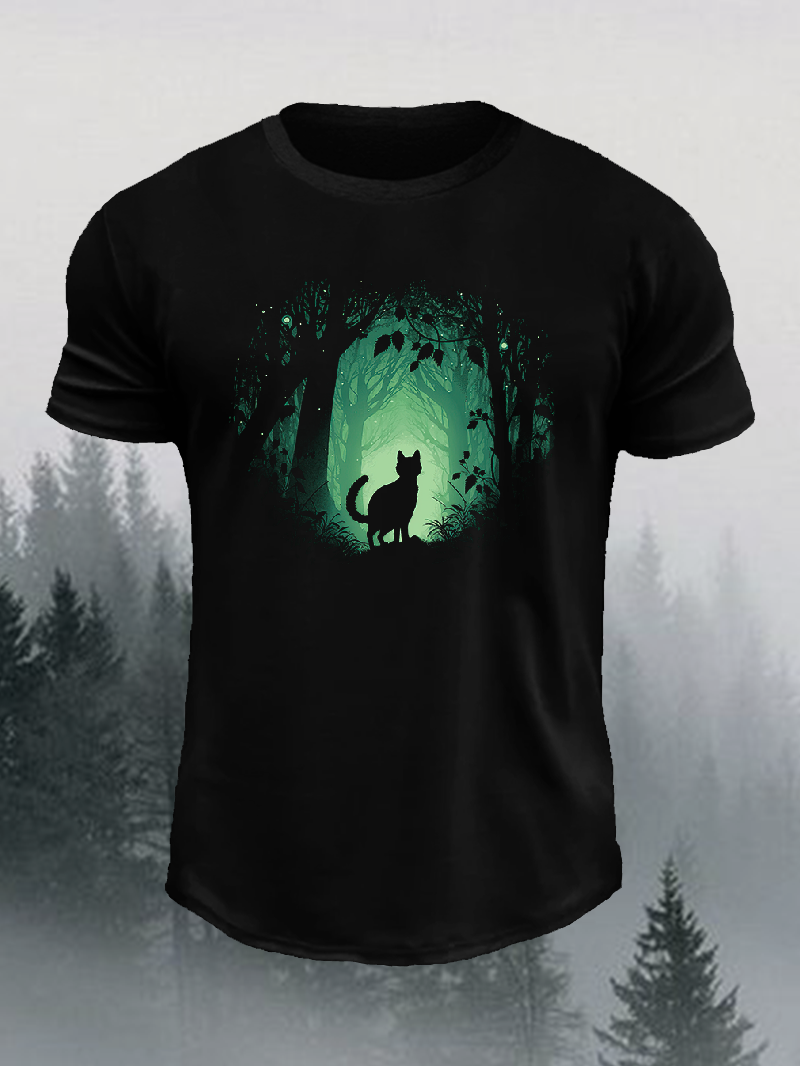 Men's Outdoor Natural Forest Cat Short-Sleeved Shirt in  mildstyles