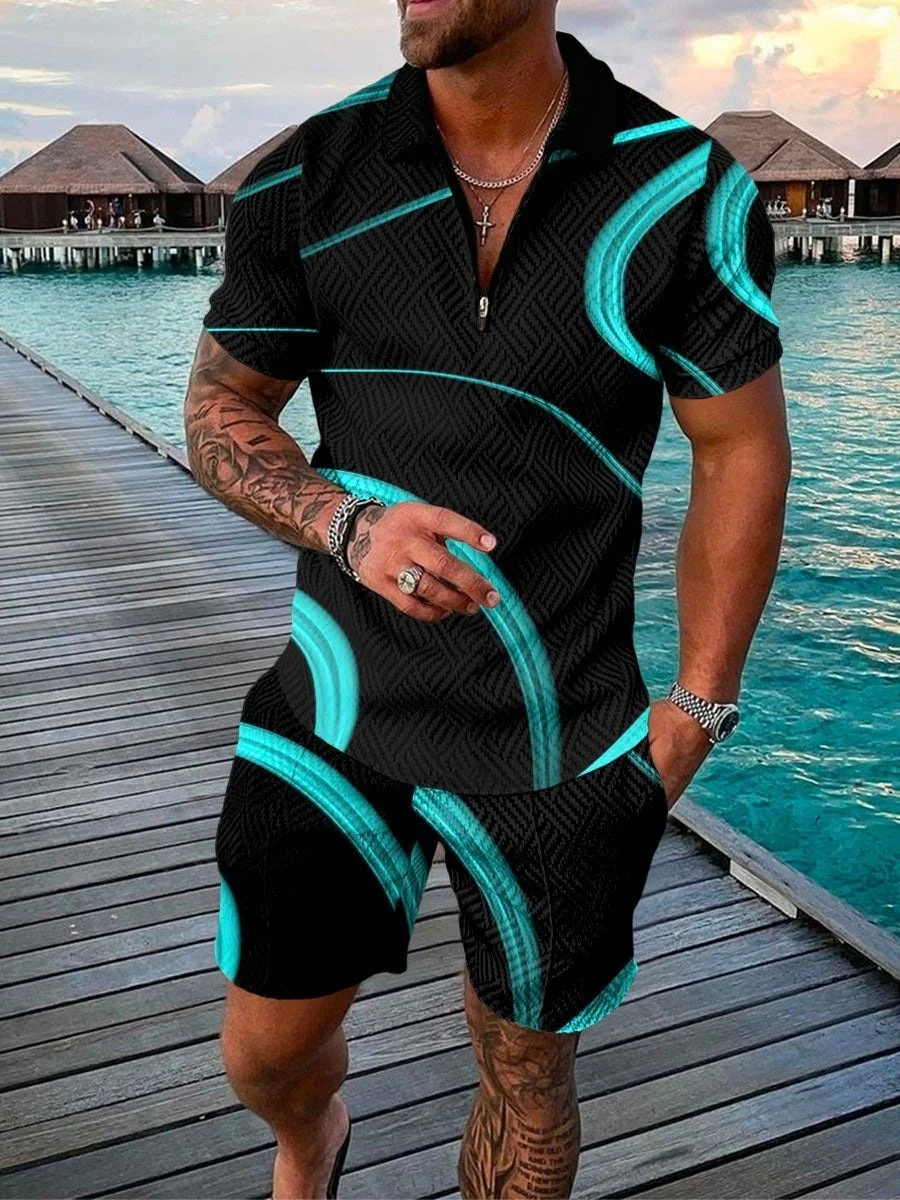 Men's casual printed polo suit