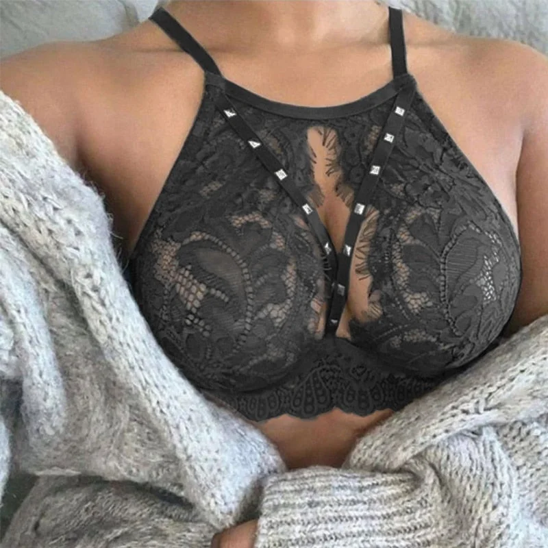 Sex games Rivet Lace Breathable Bras Underwear Women Push Up Bra Ultrathin Perspective Lingerie Sujetador corset top for tver