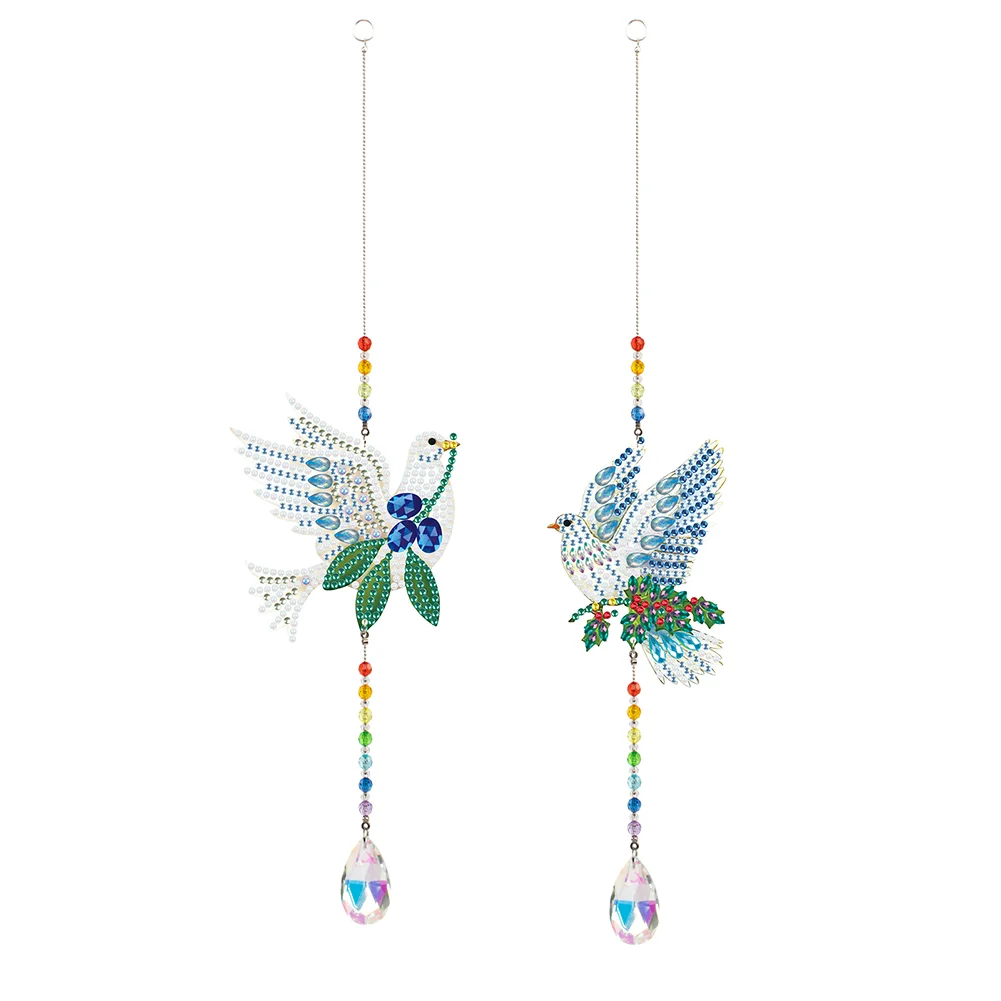 2pcs Crystal Light Catcher Diamond Painting Peace Pigeon Hanging(Double-Sided)