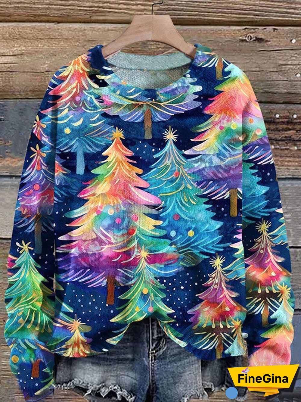 Women's Colorful Christmas Tree Print Sweatshirt