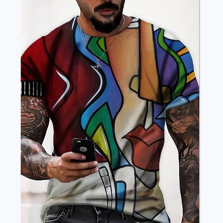 Abstract Geometric Pattern Casual Summer Short Sleeve Men's T-Shirts at Hiphopee