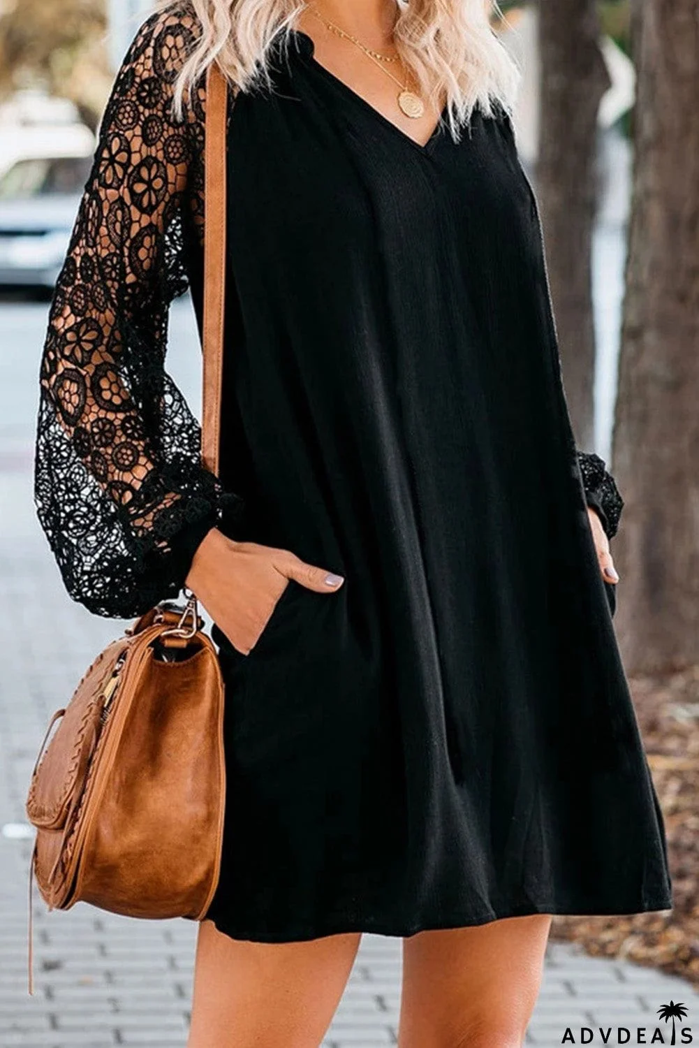 Lace Long Sleeves Shift Above Knee Dress