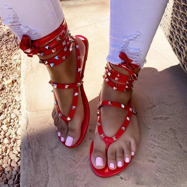 HUXM Fashion Rivet Lace-Up Open Toe Sandals