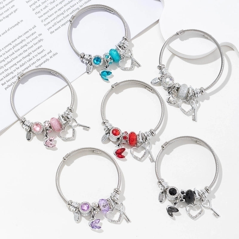 2 Pieces Elegant Lady Heart Shape Butterfly 304 Stainless Steel Alloy Bangle In Bulk