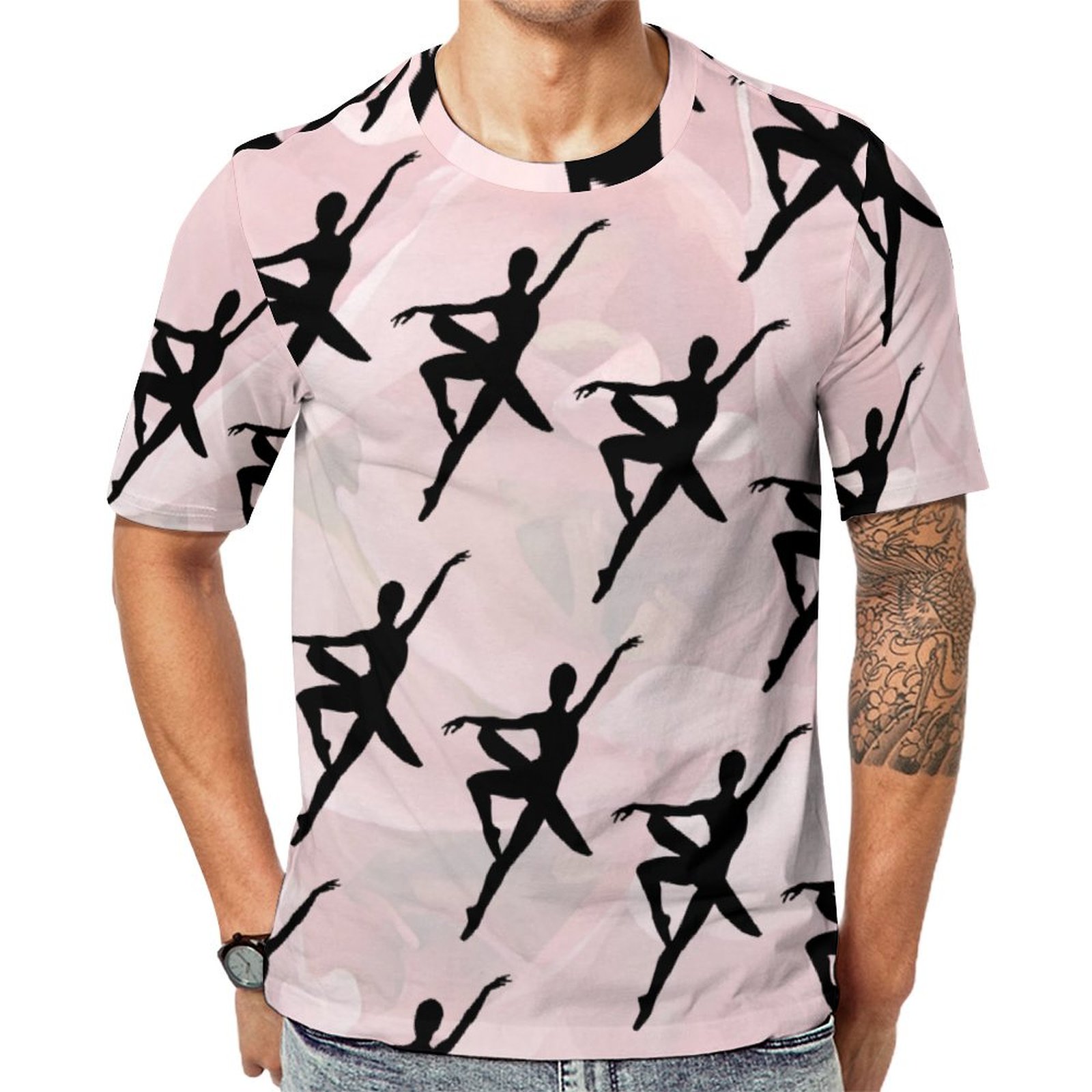 Girly Pink Black Ballerina Short Sleeve Print Unisex Tshirt Summer Casual Tees for Men and Women Coolcoshirts