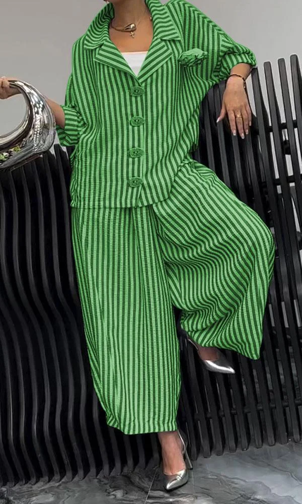 Women's Comfortable Striped Top And Pants Two-Piece Set