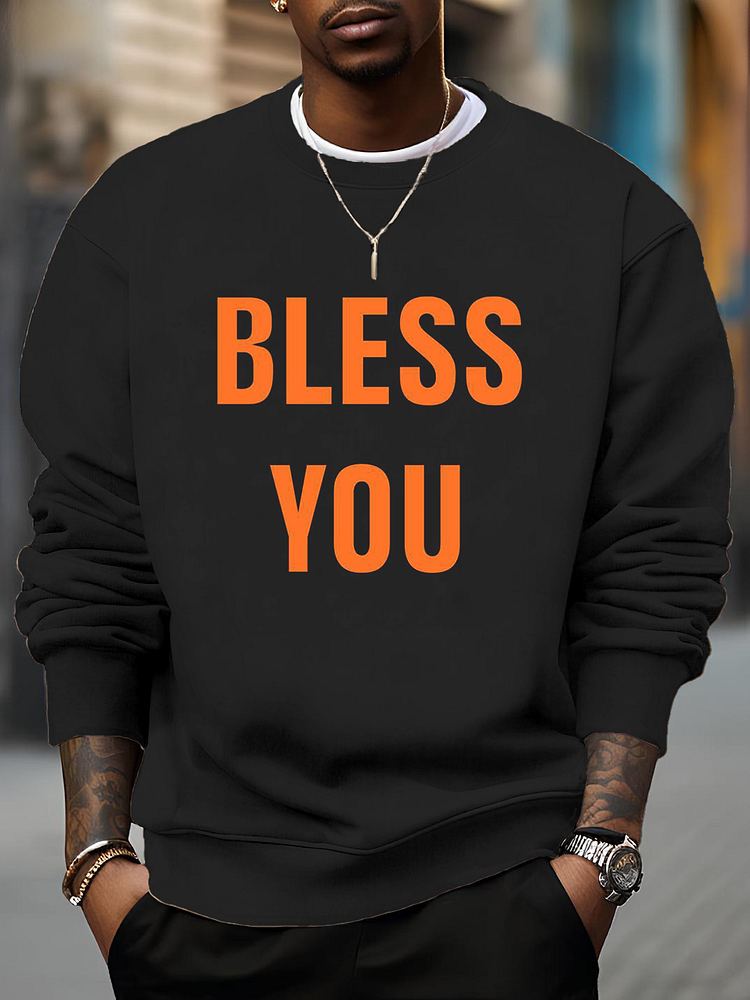 Men's Bless You Letter Print Casual Sweatshirt