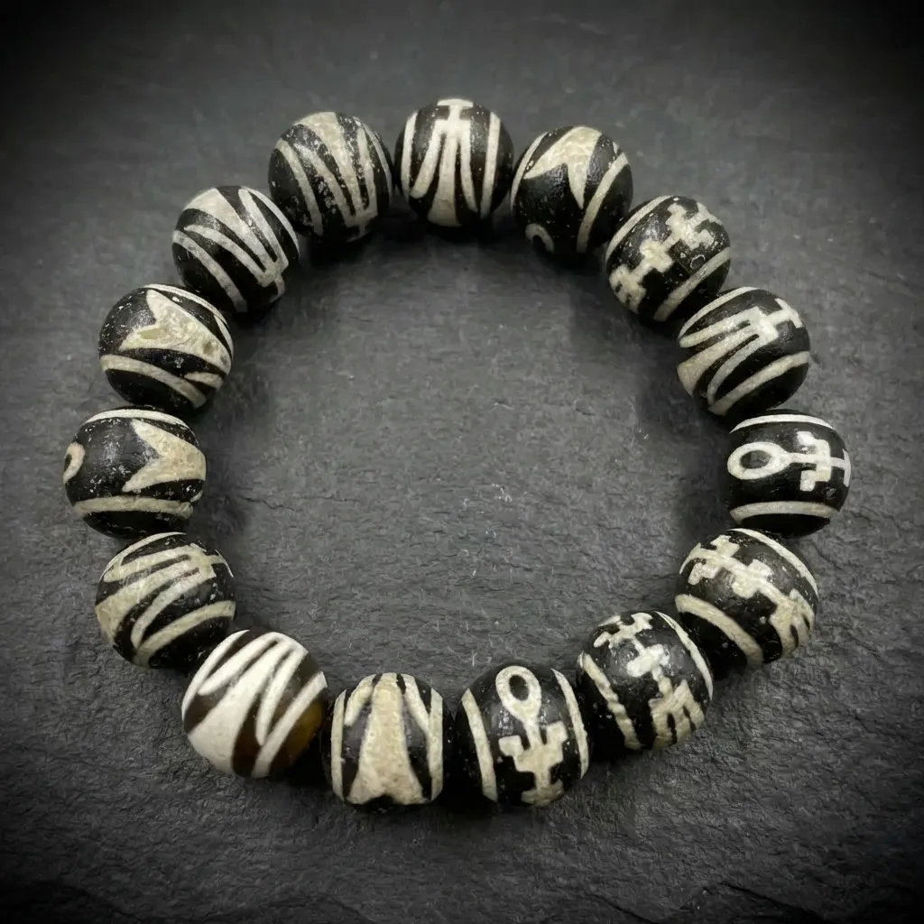 JiStones Ancient Guardian | Handcrafted Tibetan Dzi Agate Bead Bracelet Noble Classic (14mm)-Universal Fit