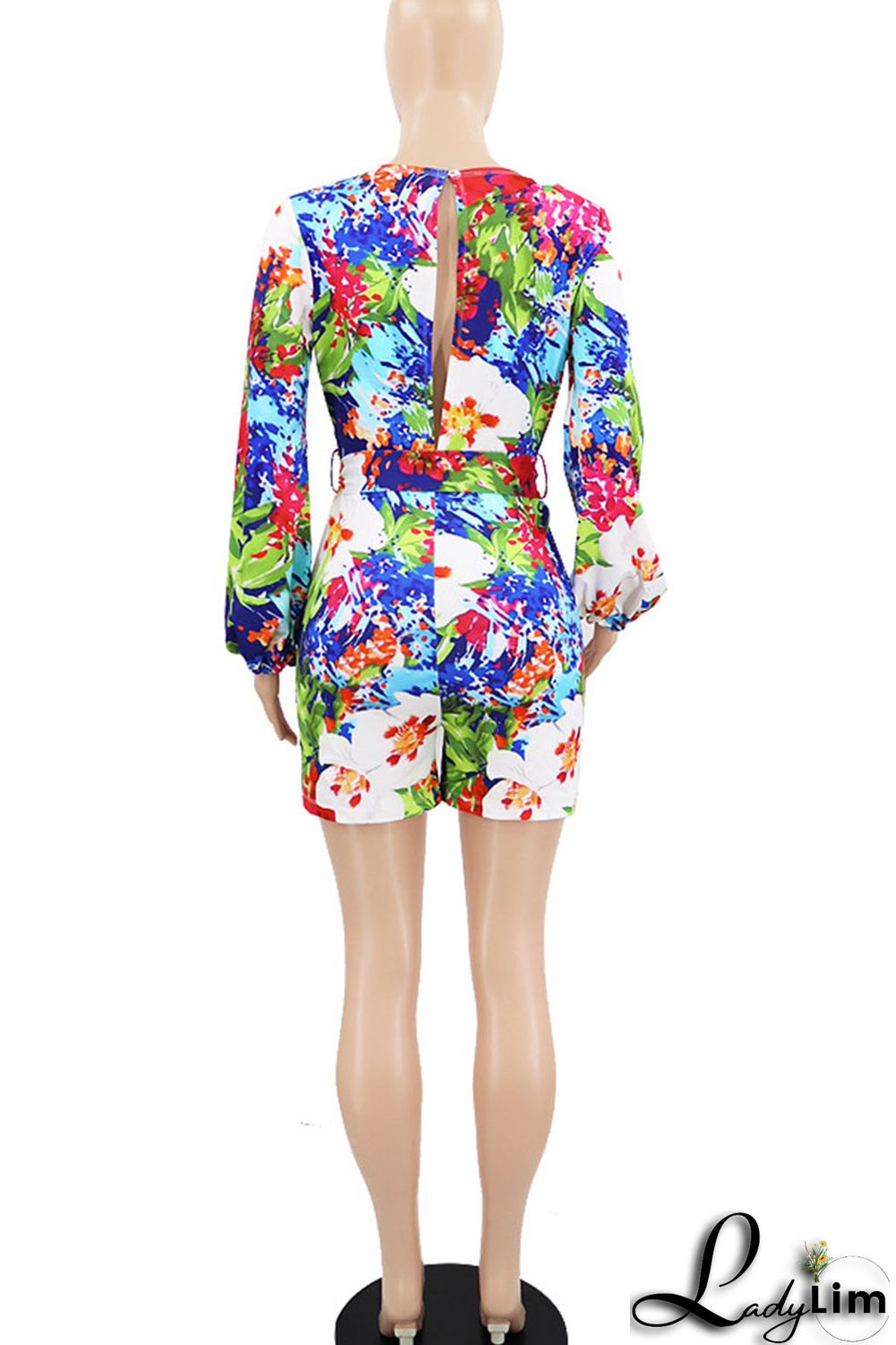 Green Simplicity Print Split Joint V Neck Straight Jumpsuits