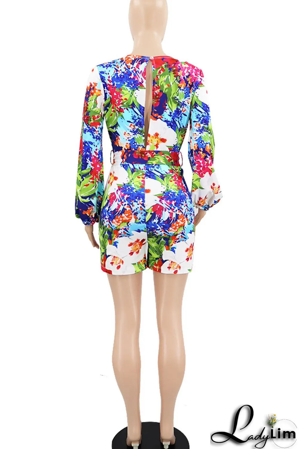 Green Simplicity Print Split Joint V Neck Straight Jumpsuits
