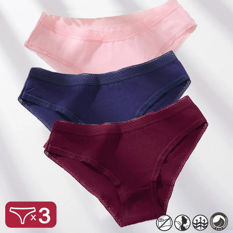 3PCS/Set Mesh Waistband Cotton Panties Women's Briefs Underwear Sexy Lingerie Panties Female Underpants Solid Color Girls Pantys