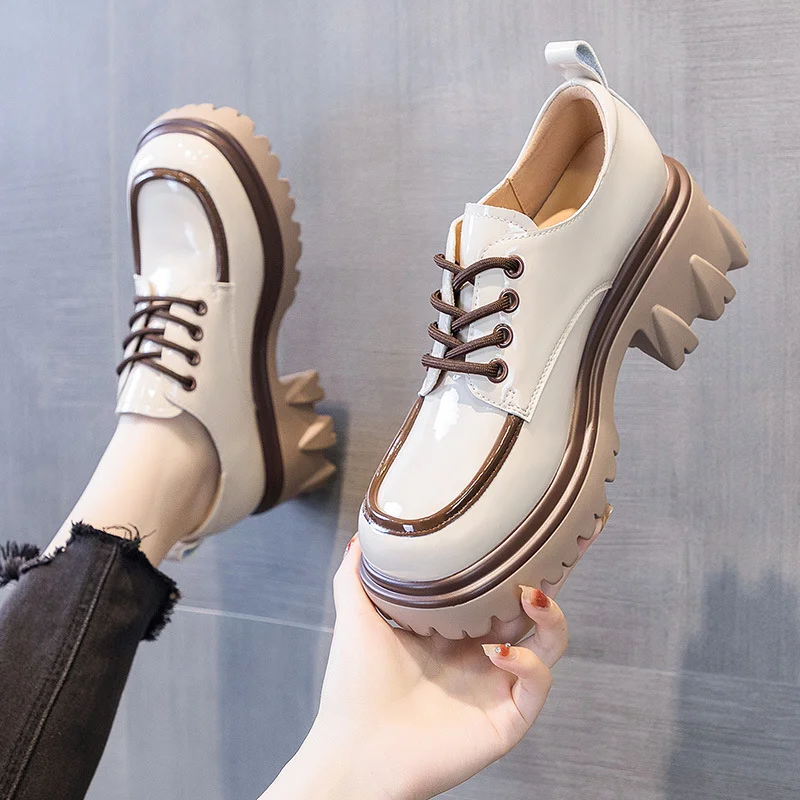 Yyvonne Small Leather Shoes Female English Wind 2025 New Autumn Color Fashion Coarse Heel Thick-Bottomed High-Le-Fulford Shoes