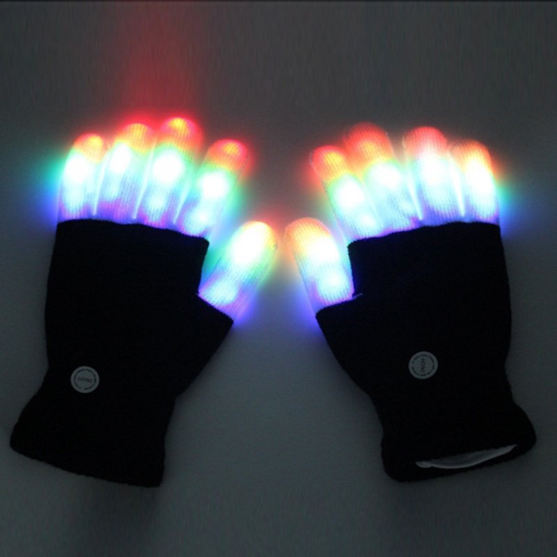 1pair Kid Adult LED Flashing Magic Glove Glow In The Dark Toys Light Up Finger Tip Lighting Toys for Children Novelty Party Toys