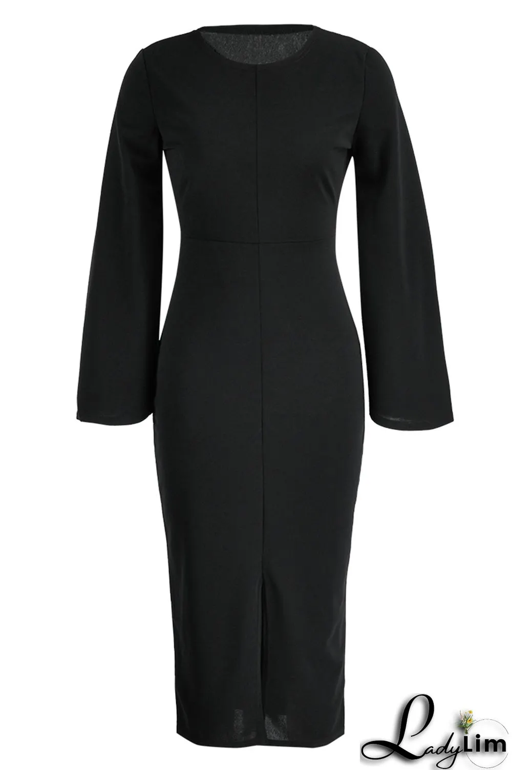 Red Fashion Casual Solid Patchwork Slit O Neck Long Sleeve Dresses