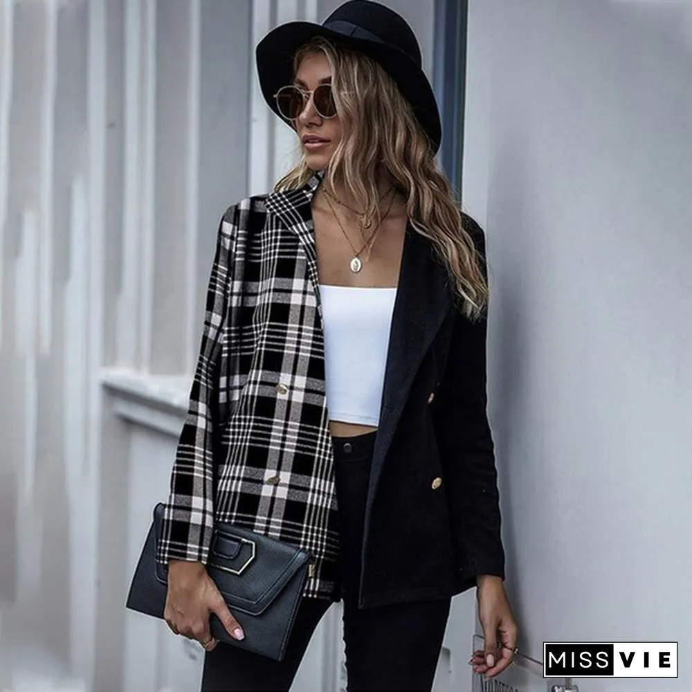 Womens Fashion Patchwork Blazer Jacket Office Work Business Outfit Lady Lapel Long Sleeve