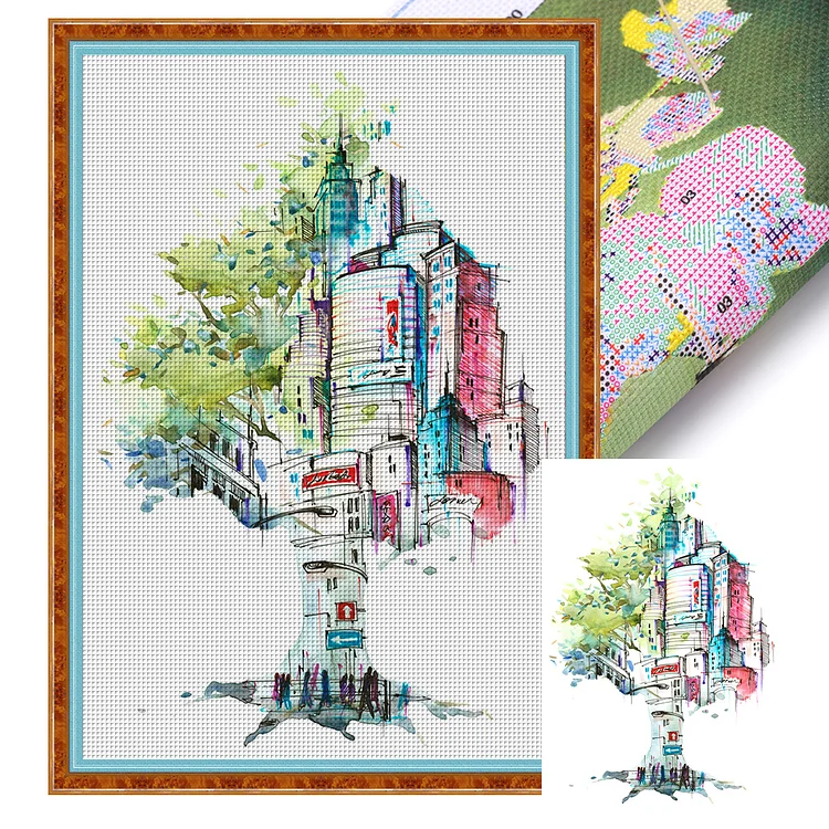 【Huacan Brand】City Silhouette 14CT Stamped Cross Stitch 35*50CM