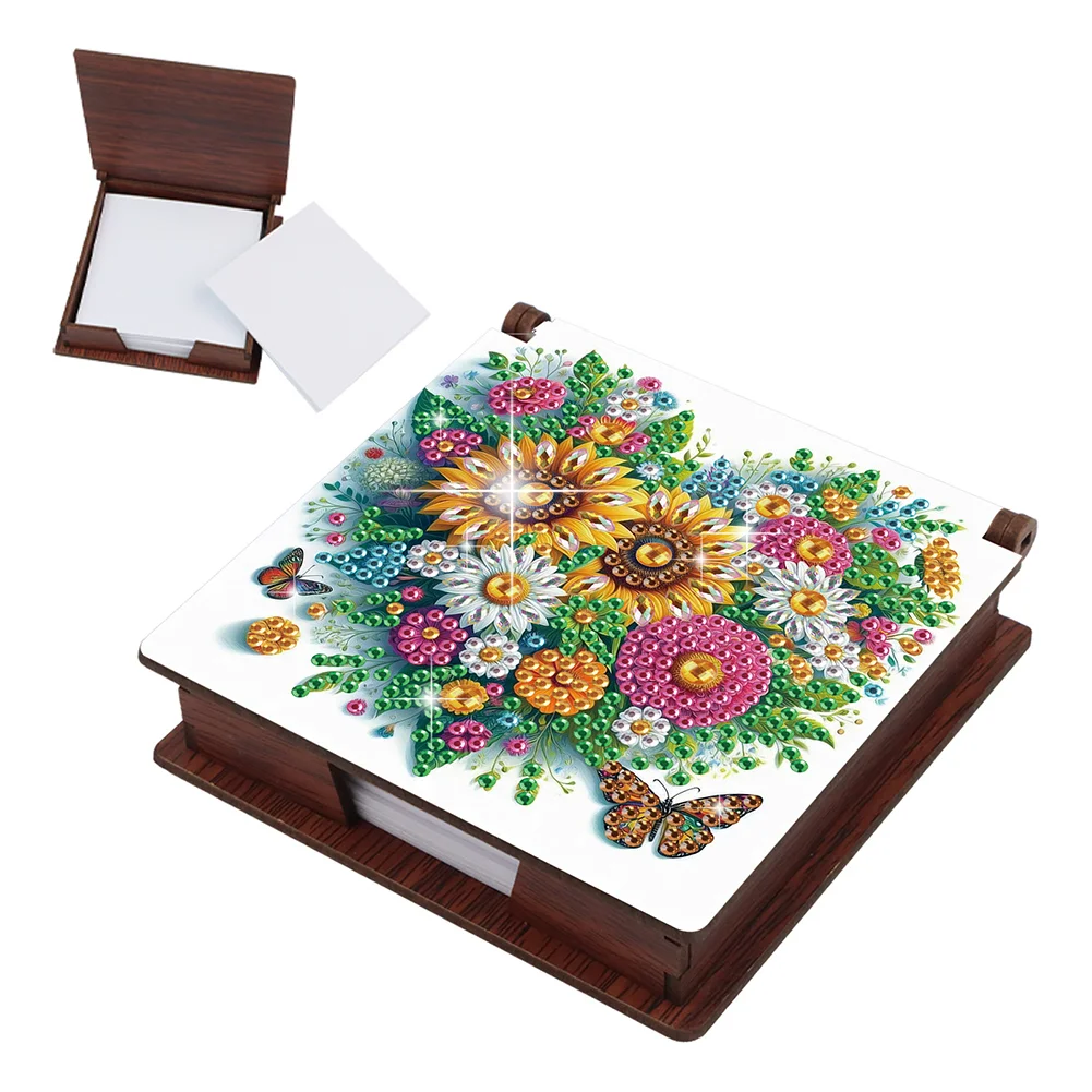 Wood Heart Sunflower Diamond Painting Memo Pad Holder Mosaic Kit for Home Office