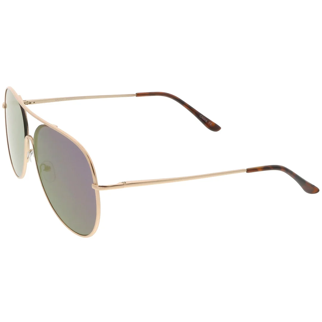 Oversize Metal Aviator glasses Semi Rimless Teardrop Mirrored Flat Lens 62mm