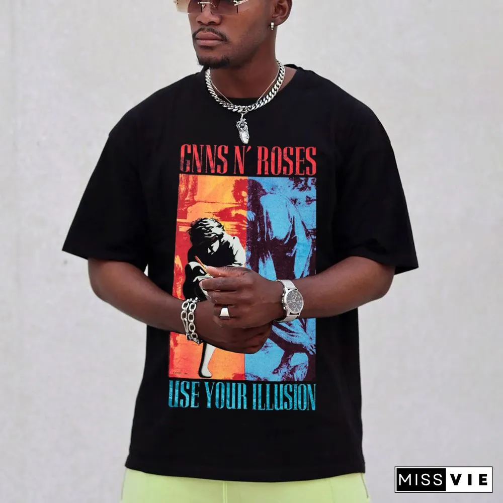 Mens Vintage Round Neck Printed Short-Sleeved T-Shirts