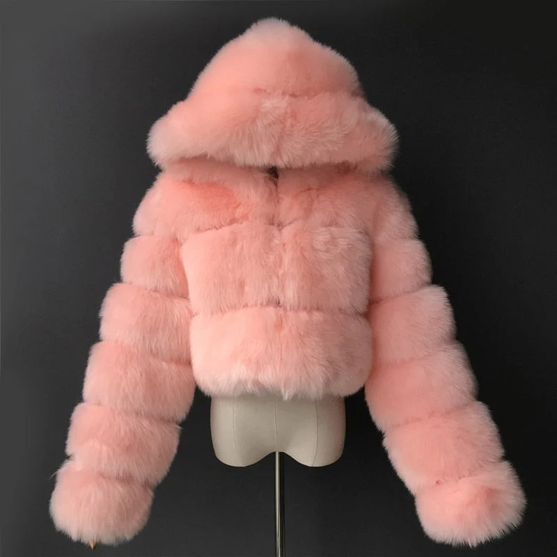 Faux Fur Coats Winter Warm Cropped Fluffy Jacket Coat Parkas Women Oversize Outerwear Ladies Female Soft with Hooded Coats