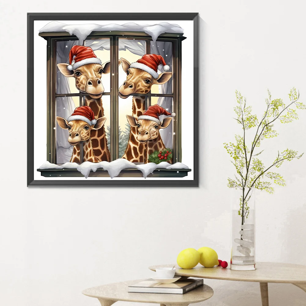 Diamond Painting - Full Round Drill - Window Xmas Giraffe(Canvas|30*30cm)