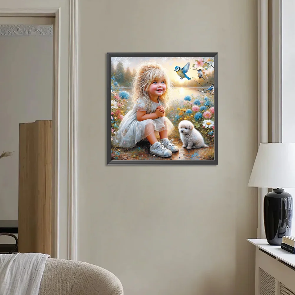 Diamond Painting - Full Round Drill - Girl & Dog(Canvas|30*30cm)