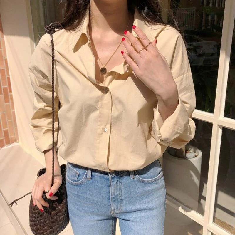 BGTEEVER Casual Loose Women Blouses Shirts Minimalist Single-breasted Female Blue Shirts  Spring Summer Tops Oversized femme