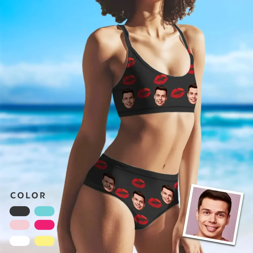 Custom Low-Waist Bathing Suit Bikini Red Lips Swimsuit