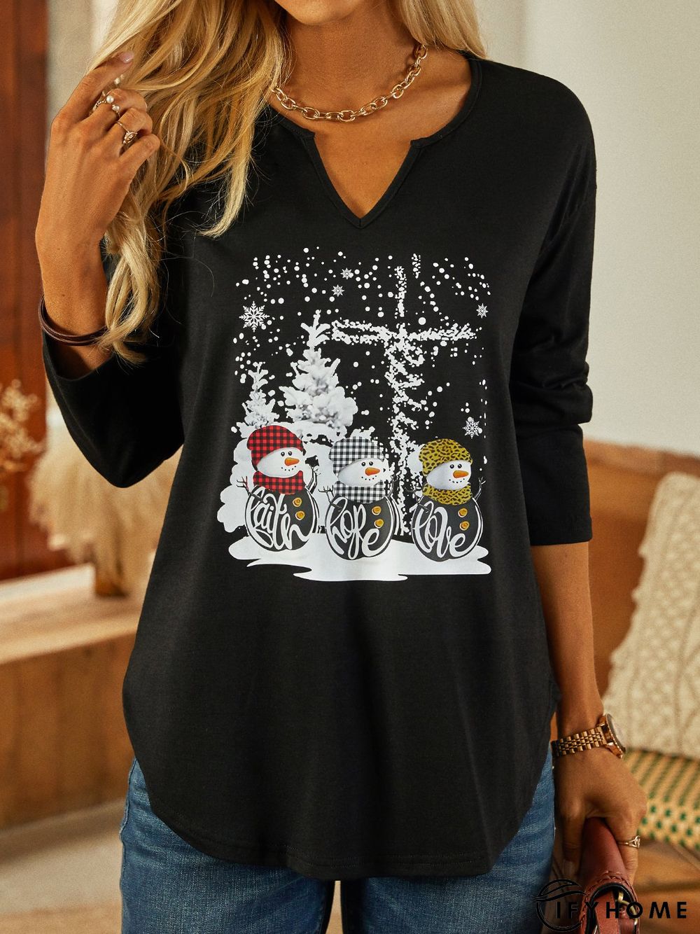 Casual Jersey Christmas Snowman T-Shirt | IFYHOME