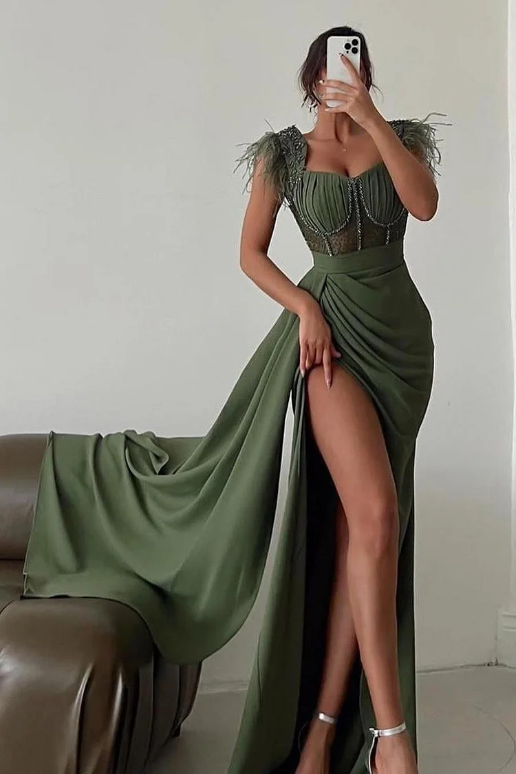 Hellodresses Straps Sweetheart Sleeveless Long Mermaid Prom Dress With Split