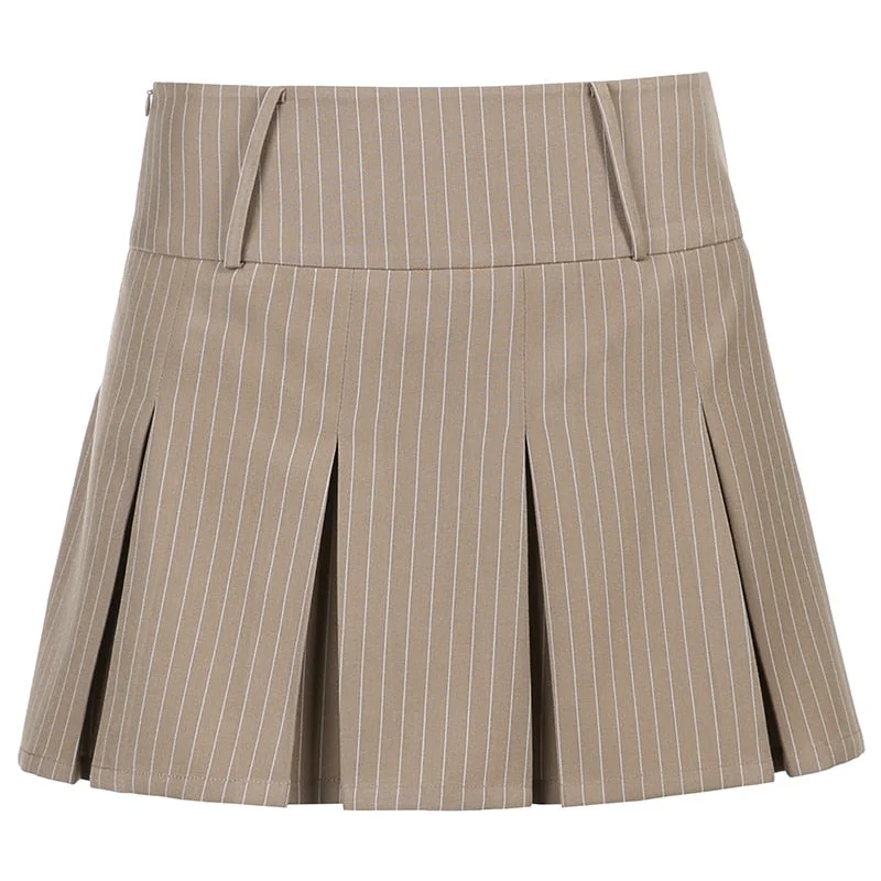 HEYounGIRL Khaki Tennis Pleated Mini Skirts Woman Casual Striped High Waist Shorts Skirts Summer Preppy Style Korean Fashion