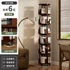 [US Local Warehouse] 6 Tier Bamboo Rotating Bookshelf on Wheels 360 Spinning Book Shelf Tower Round Revolving Bookcase Organizer Rolling Bookshelves for Small Space Corner Bedroom Office