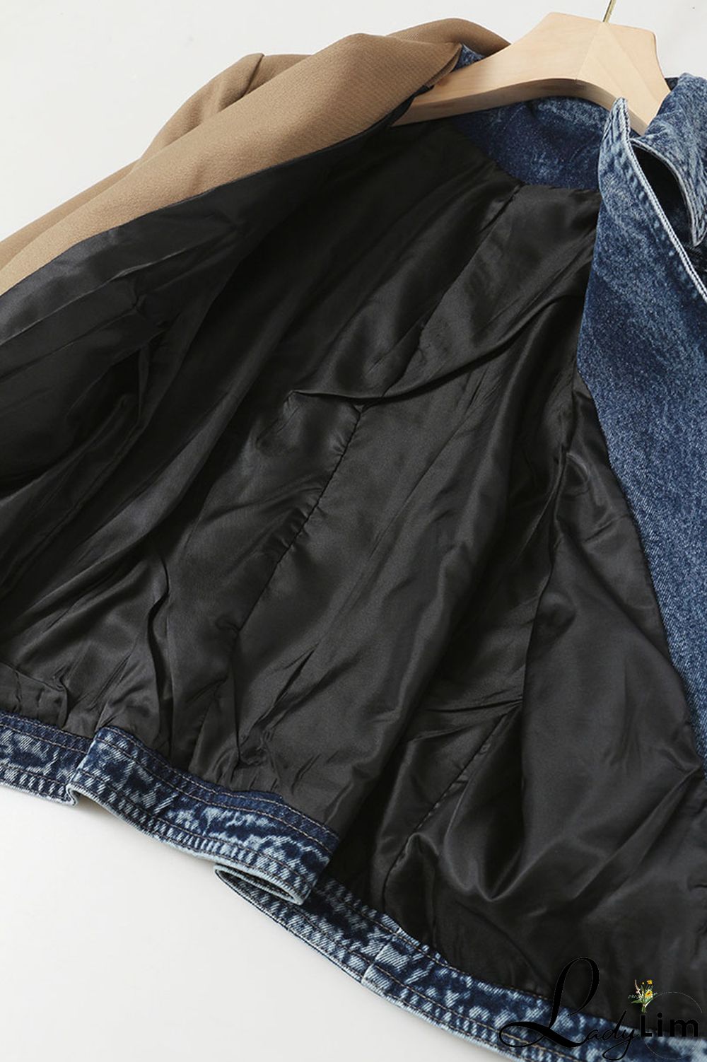 Khaki Street Solid Patchwork Turn-back Collar Outerwear