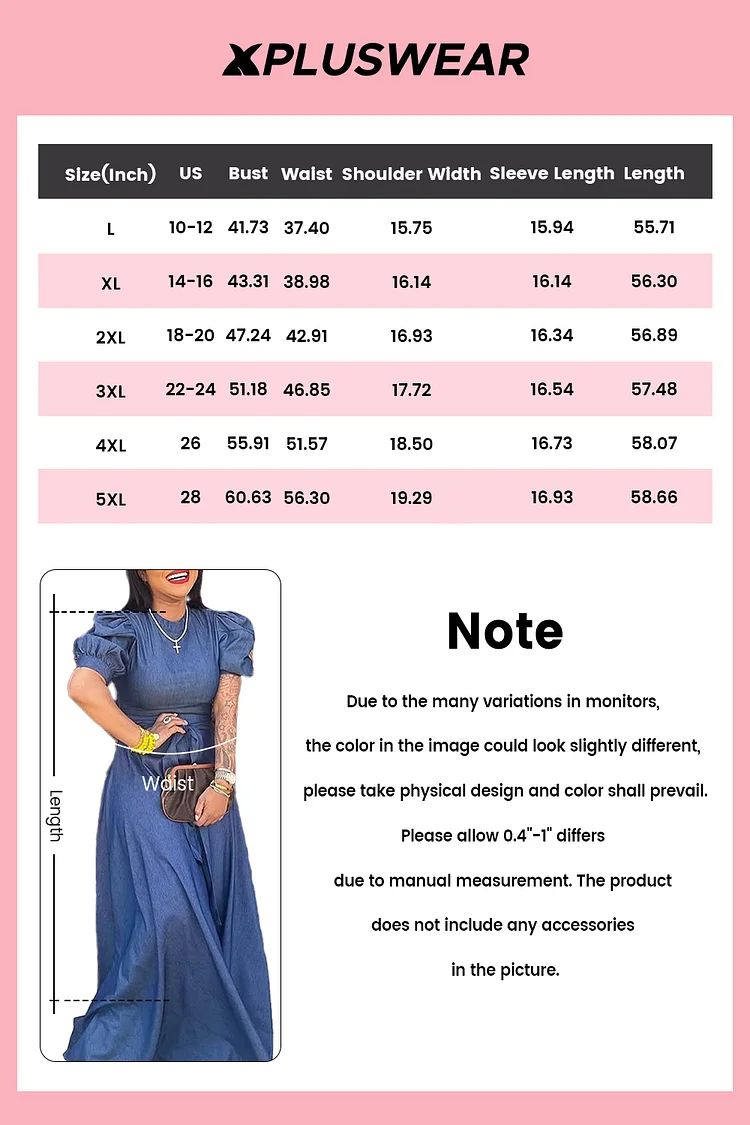 Plus Size Vacation Blue Casual Round Neck Short Sleeve Wrap Tencel Denim Maxi Dresses [Pre-Order]