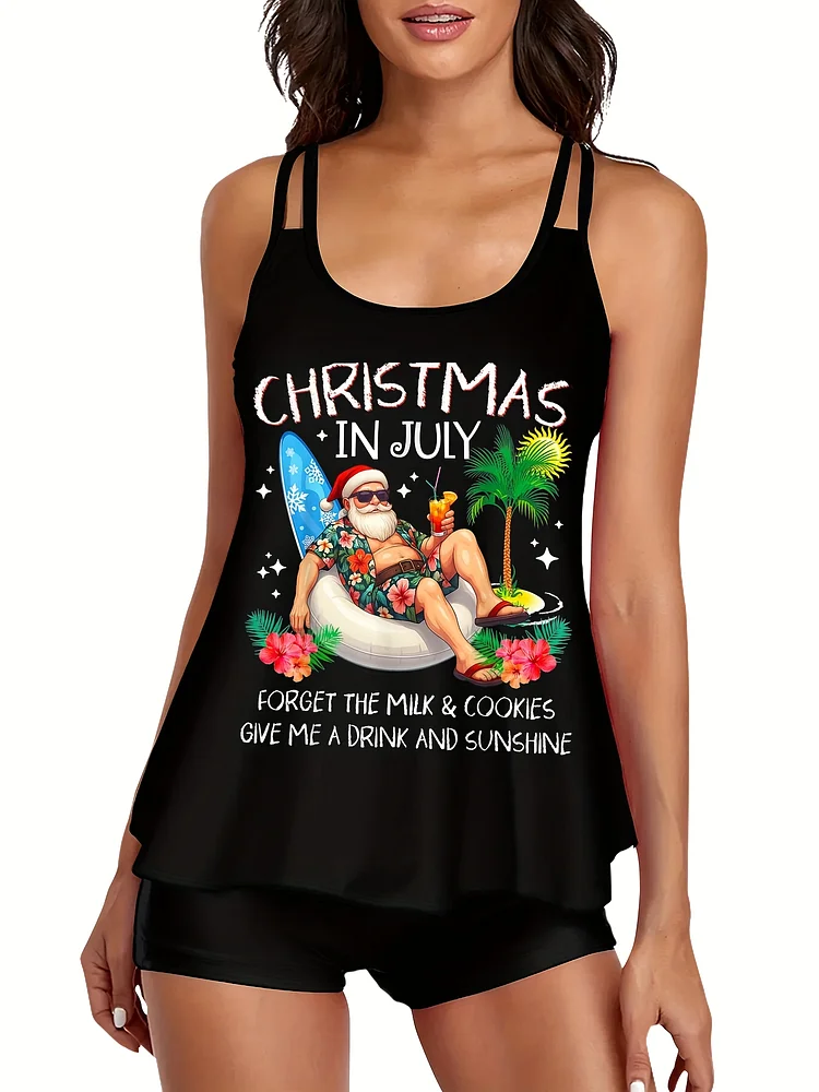 Christmas In July Palm Tree Beach Summer Hawaii Santa S Tankini Swimsuit 2pcs Surfing Swimwear Women Elegant Bathing Suits Pattern Beachwear