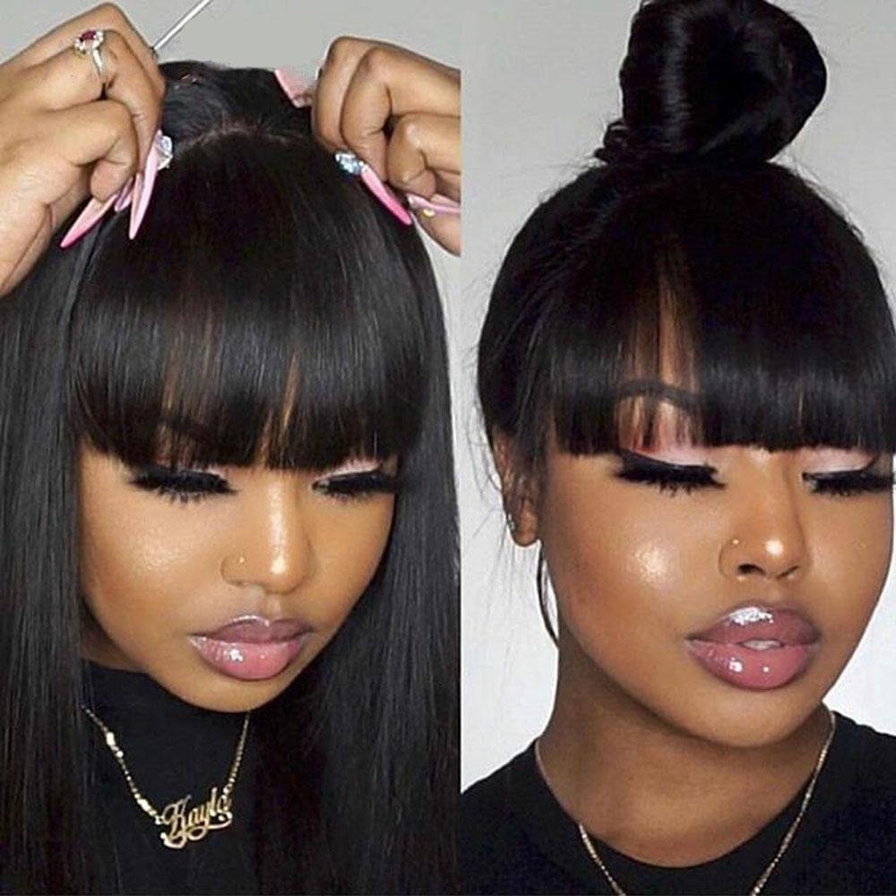 US Mall Lifes® | 360 Lace Bang Wig Remy High-Density Hair Straight Wig | With Baby Hair Wig US Mall Lifes