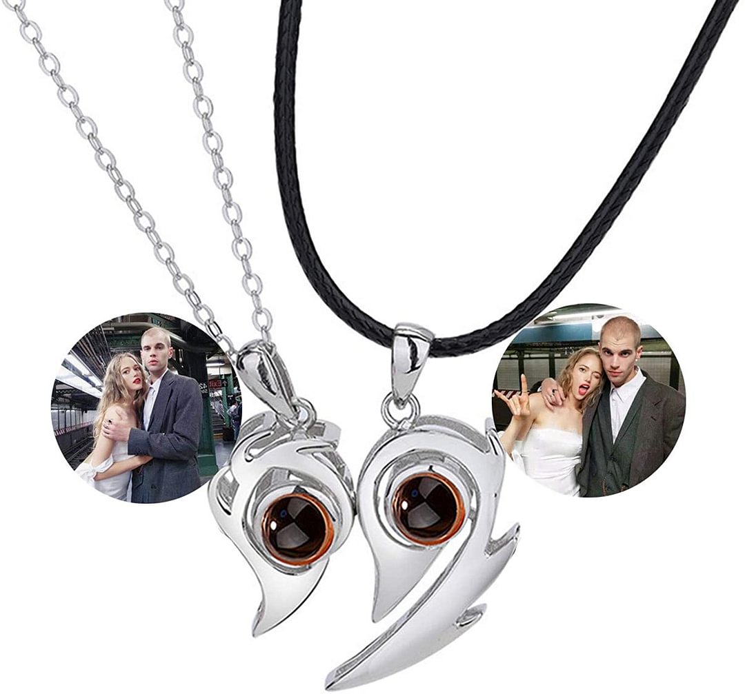 Custom Magnetic Flame Heart 100 Languages I Love You BFF Couples Necklaces