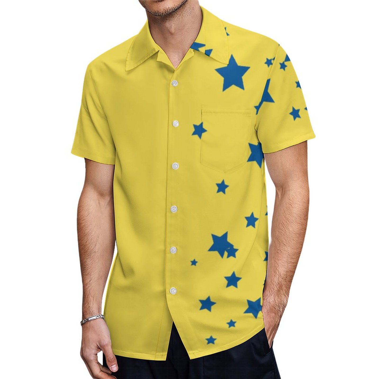 Wow Yellow And Blue Star Down Syndrome Hawaiian Shirt Mens Button Down Plus Size Tropical Hawaii Beach Shirts