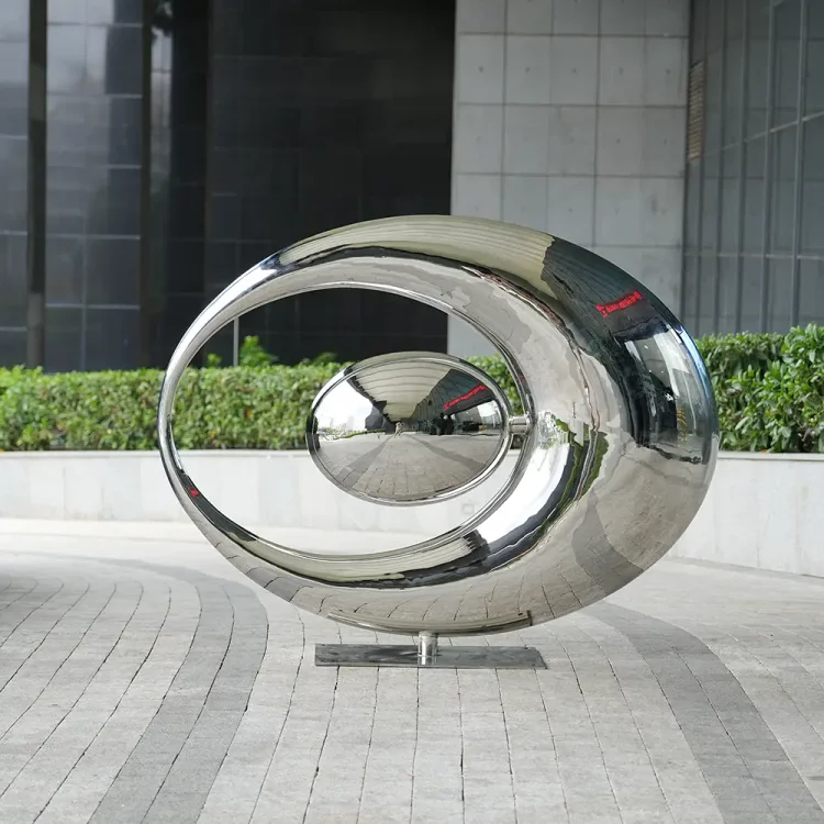 Stainless Steel Abstract Ring Sculpture Modern Garden Indoor Art